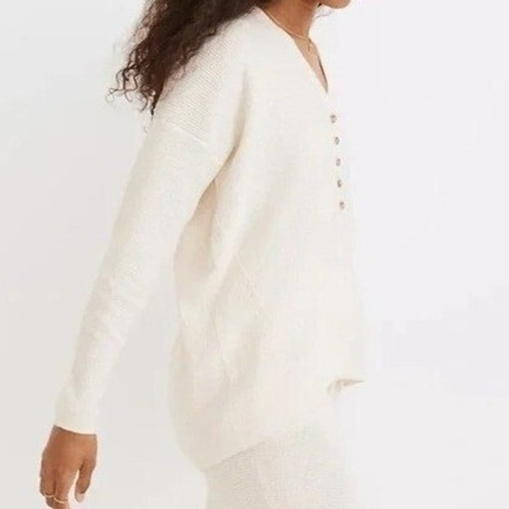 Madewell Women's Asherton Cream Ivory Waffle Oversized Henley Size Small